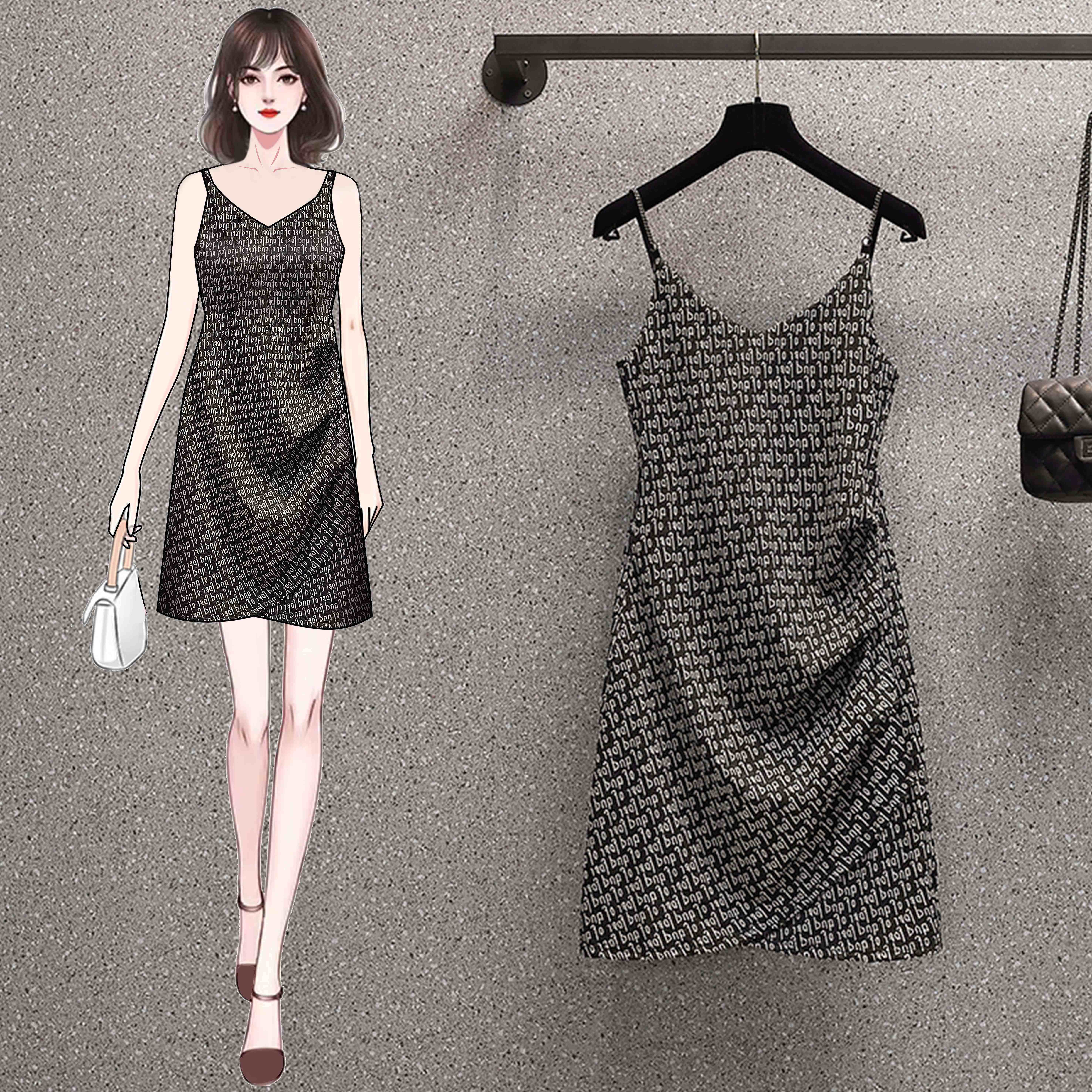 High-end large size women's clothing 2021 summer new foreign style age-reducing dress fat mm thin long skirt belly halter skirt