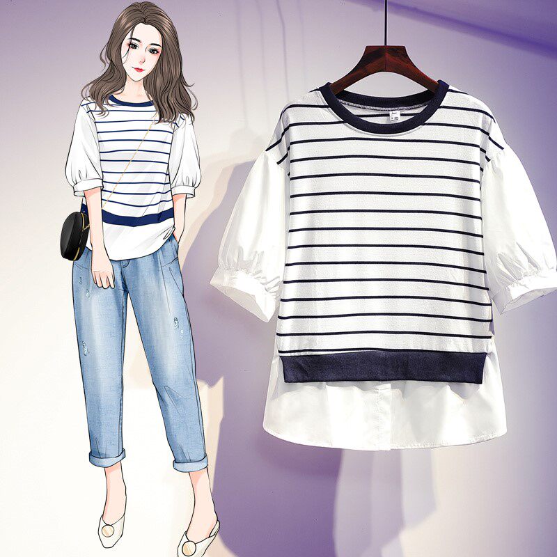 High-end large size women's clothing 2021 summer new loose thin bubble sleeve top fat mm belly meat short-sleeved T-shirt