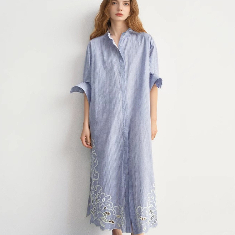 Ed Co-Branded Series 2025 Summer New Nautical Style Shirt Embroidered Hollow Striped Dress Elebe2Drs055 Ed Co-Branded Series 2025 Summer New Nautical Style Shirt Embroidered Hollow Striped Dress Elebe2Drs055