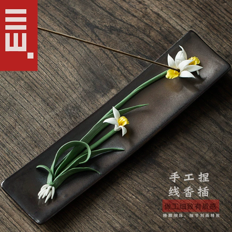 Handmade Zen daffodil, hoa sen, hoa mộc lan, lư hương retro, khay trà Nhật Bản, hộp đựng bút trang trí đẹp - Trang trí nội thất