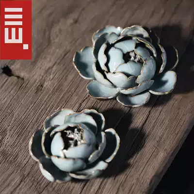 Jingdezhen handmade peony ceramic decoration incense burner hand-made line incense burner Zen incense tea tray tea pet tea play