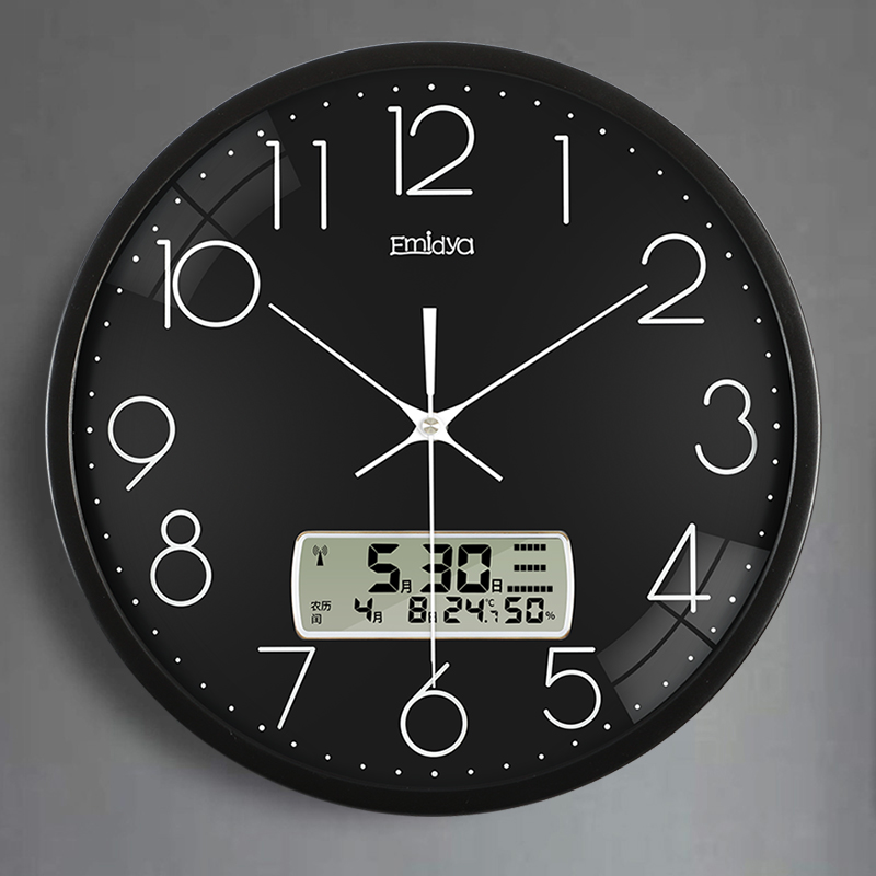 Living room Black hanging bell Home Fashion Atmosphere Hanging Watch Free to punch modern minimalist light extravagant Extravagant Wall Airwaves Clock table