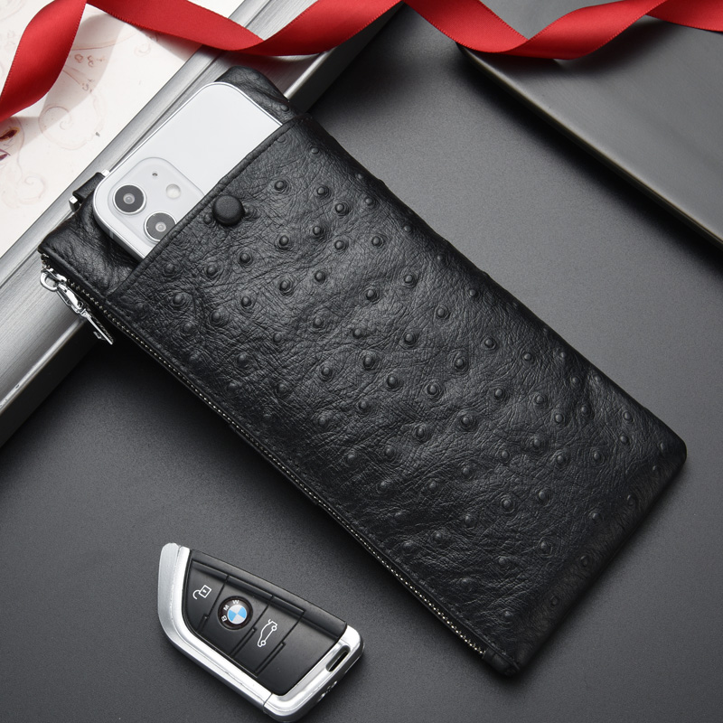 Genuine Leather Wallet Men's Long Wallet Zipper Top Layer Cowhide Small Handbag Clutch Bag Large Capacity Mobile Phone Bag Clutch Bag