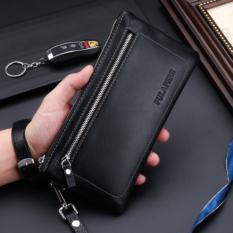 Wallet Men's Leather Long Version Zipper Mobile Phone Bag Large Capacity Leather Small Handbag Men's Clutch Small Envelope Bag