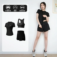 Черный комплект, одежда для йоги, короткий рукав, 3 предмета, для бега