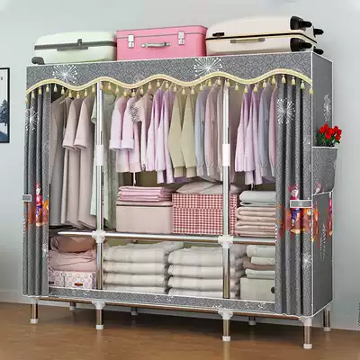Wardrobe simple cloth wardrobe modern simple household steel pipe thickened reinforced cabinet rental room fabric storage cabinet