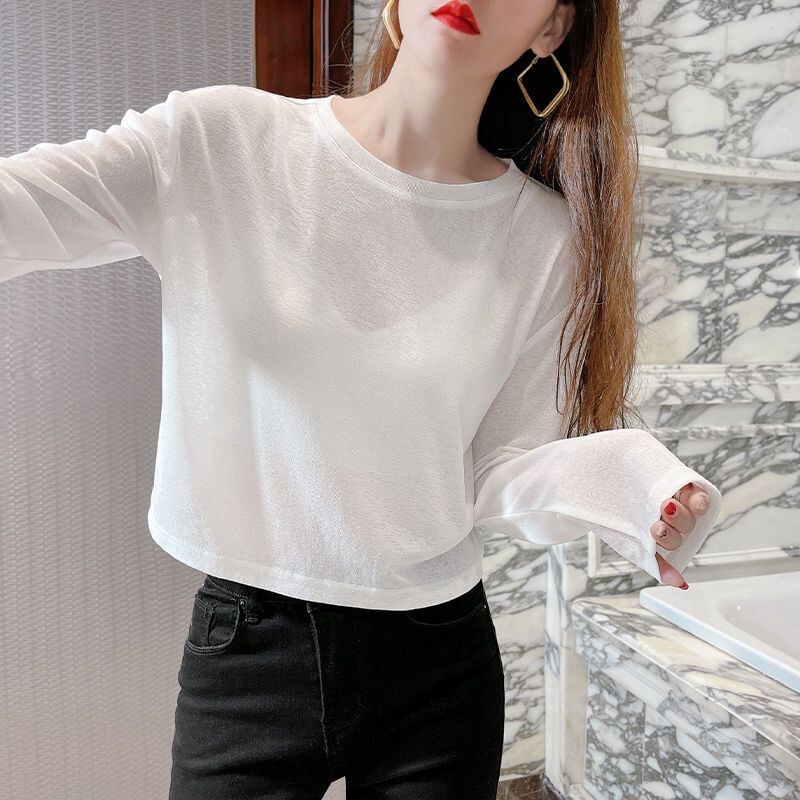 Plus Size Ice Silk Knit Top for Women, Summer, for Chubby Girls, 150kg Thin Loose Short T-Shirt, Long Sleeve Mesh Sun Protection Cover-Up Plus Size Ice Silk Knit Top for Women, Summer, for Chubby Girls, 150kg Thin Loose Short T-Shirt, Long Sleeve Mesh Sun Protection Cover-Up