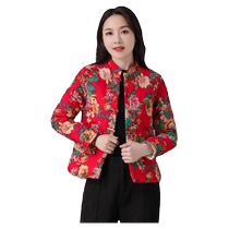 Autumn and winter new daily ethnic style cotton clothes Northeastern short cotton and linen printed cotton clothes retro buckle jacket