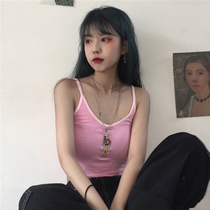 Summer Korean version ins Hyuna style cartoon pink sling sleeveless vest outside wear with slim short top women