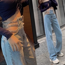 Chain jeans womens summer thin Hong Kong sexy high waist wide leg trousers loose straight design sense pants tide