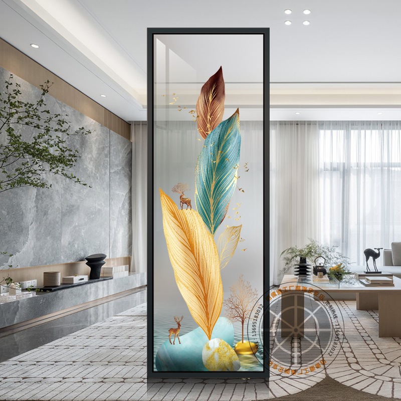 Art glass partition Light luxury modern home entrance Living room Powder room Dry and wet screen Matte translucent youth section