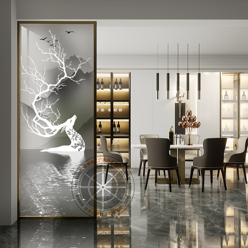 Modern Art Glass Partition into the family Xuanguan Living room Makeup Room Dry Wet Zone Screen Steel Frosted Light Transmission Customized