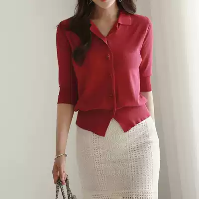 Early autumn knitted cardigan women's coat summer ice silk new mid-sleeved thin knitwear women's short coat