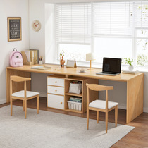 Children desk double table 2 people long strip home bedroom leaning against wall student learning table writing desk corner desk