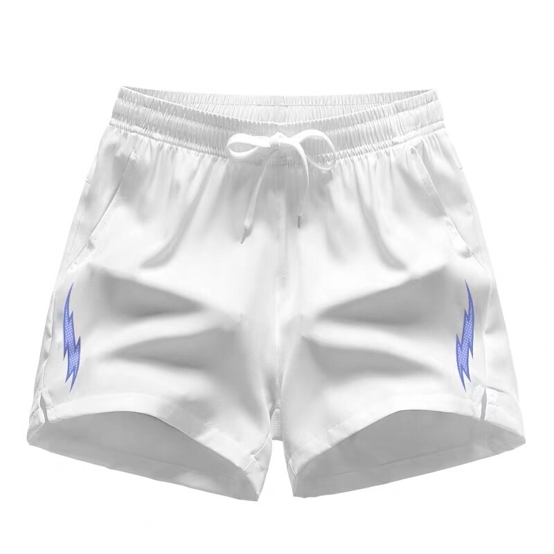 American-Style Sports Thin Ice Silk Shorts with Lightning Pattern, Elastic Waist Drawstring, Loose Casual Pants for Summer Couples American-Style Sports Thin Ice Silk Shorts with Lightning Pattern, Elastic Waist Drawstring, Loose Casual Pants for Summer Couples