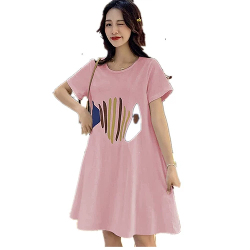Летнее платье для беременных, тонкая юбка, длинный летний комплект, летняя одежда, короткий рукав, оверсайз, средней длины