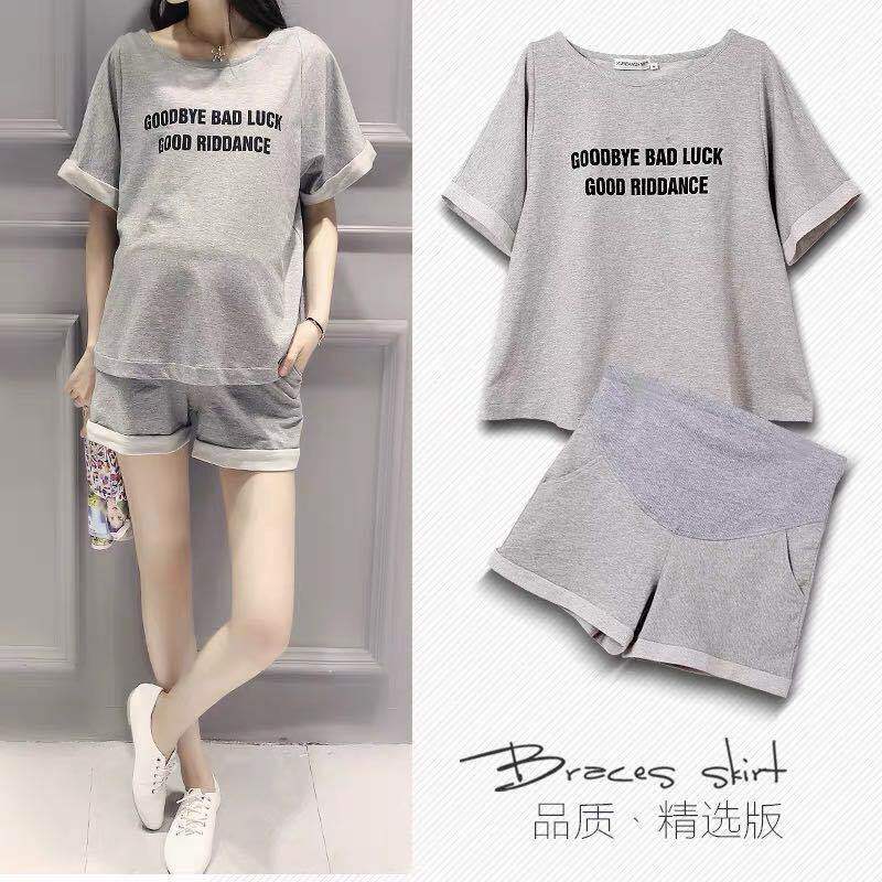 Maternity Wear Summer Suit Two-Piece Set T-Shirt Top Short-Sleeved Loose Casual New Fashion Outerwear Maternity Suit