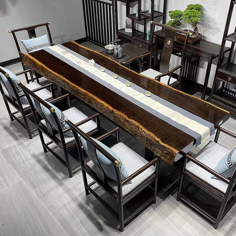 Black Honolum log board table tea table new Chinese high-end boss conference table simple desk tea table furniture