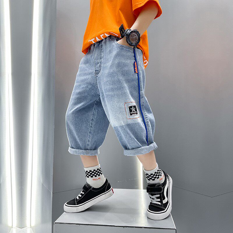 South Korean boy shorts summer clothing children's jeans slim fit in trendy CUHK child summer 50% pants 2022-seven-pants