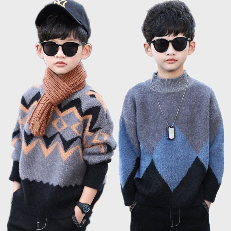 Korean boys' sweater single wears 2022 new Korean version of children's clothing children's mink down foreign pie inside the bottom knitwear