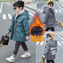 Hong Kong boy jacket 2021 new plus suede thickened children sent to overcome foreign air lock waist CUHK Tongs winter clothing cotton clothing