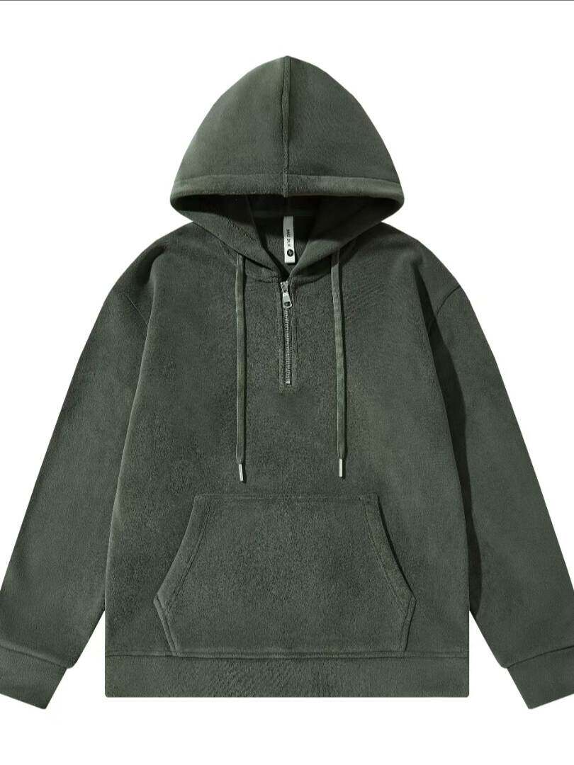 AUTUMN AND WINTER NEW 800G HEAVY FLEECE THICKENED DOUBLE-SIDED AUSTRIAN FLEECE HOODED SWEATSHIRT MENS AND WOMENS FASHION SOLID COLOR JACKET