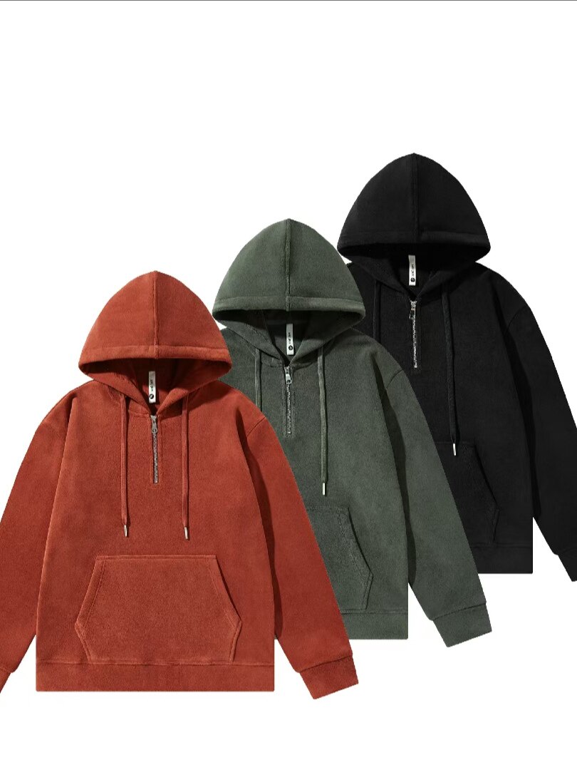 AUTUMN AND WINTER NEW 800G HEAVY FLEECE THICKENED DOUBLE-SIDED AUSTRIAN FLEECE HOODED SWEATSHIRT MENS AND WOMENS FASHION SOLID COLOR JACKET