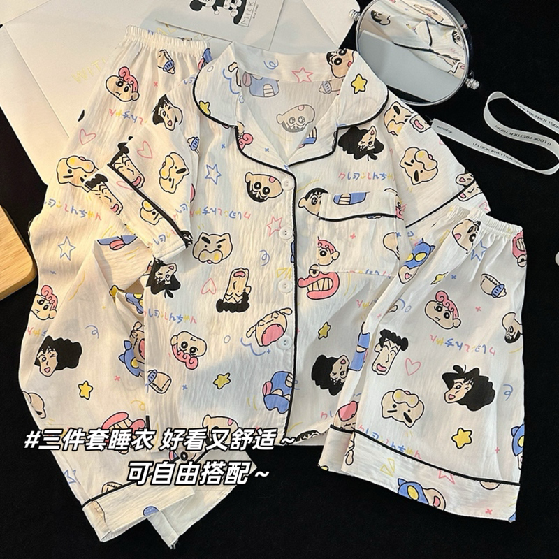 Crayon Shin-Chan Boys' Pajamas Three-Piece Set Summer Thin Cloud Cotton 2026 New Style Girls' Home Wear for Older Children