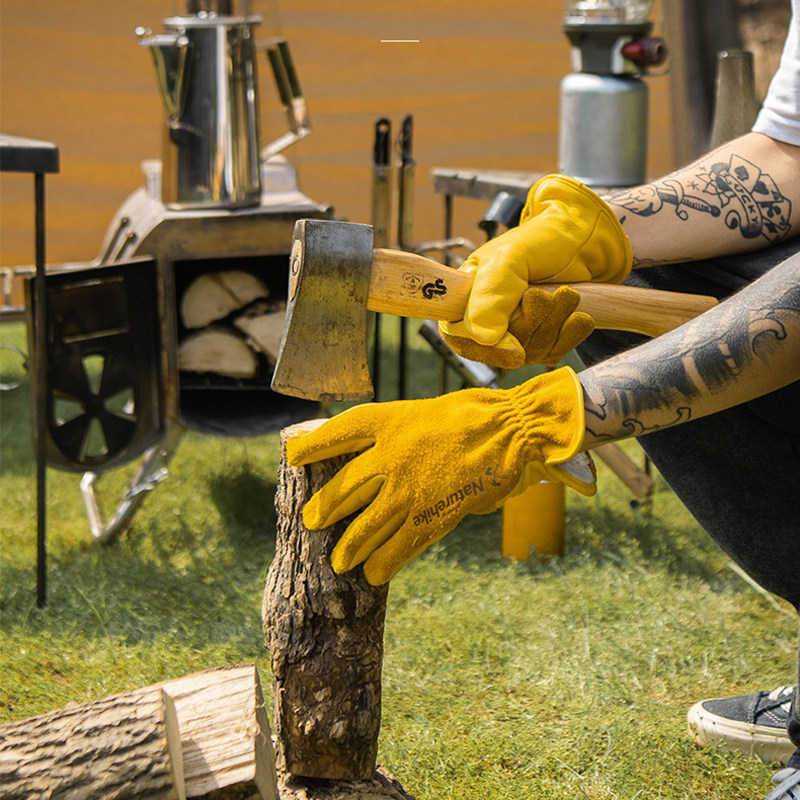 Move customer Outer cow leather gloves Wildcamp Cooking work Camping labor Abrasion Protection Genuine Leather Retro Yellow Gloves