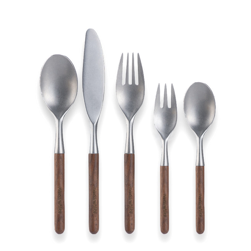 Naturehike Nouka Senno Stainless Steel Wood Tableware Set Outdoor Camper Picnic Set Knife and Fork Spoon