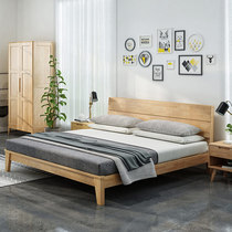 Nordic solid wood bed double bed log Japanese furniture solid wood simple modern oak bedroom home bed economy