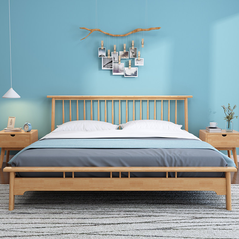 Yifan solid wood bed 18 meters double bed 15 meters simple modern master bedroom Nordic style furniture Windsor wedding bed