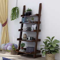 Modern minimalist solid wood bookshelf floor-to-ceiling trapezoidal shelf living room bedroom shelf multi-layer storage rack Nordic flower stand