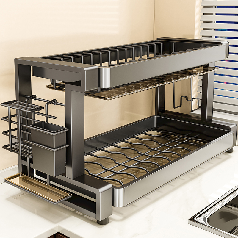 ボウル、皿、箸、水切りかご、家庭用多機能ナイフラック、カウンタートップキッチンラック用のステンレス製ボウルと食器収納ラック