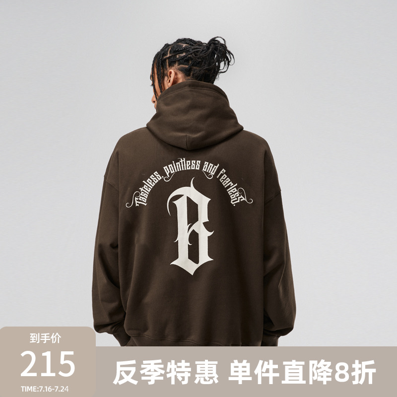 BONELESS arc base font logo print hooded sweatshirt American high street knit long-sleeved hoodie