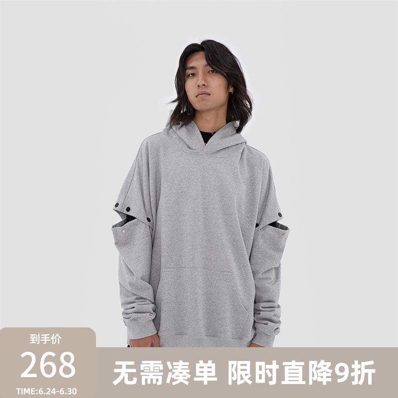 BONELESS Cuff Removable shackle cap shirt trendy street loose long sleeve head thick cotton T man