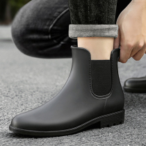 British rain boots mens short boots fashion rubber shoes plus velvet overshoes water boots low-top kitchen work non-slip water shoes
