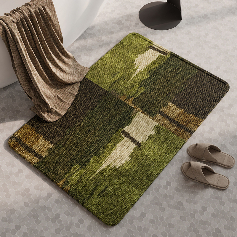 Bathroom Linen Woven Floor Mat, Water-Absorbent Quick-Dry Diatomaceous Earth Foot Mat for Bathroom Entrance, Non-Slip Dry-Wet Separation Carpet