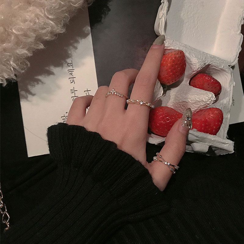 Korean Pearl Ring Woman Fashion Personality Design Pure Silver Light Luxury Fashion Not Refine Sense of Definite