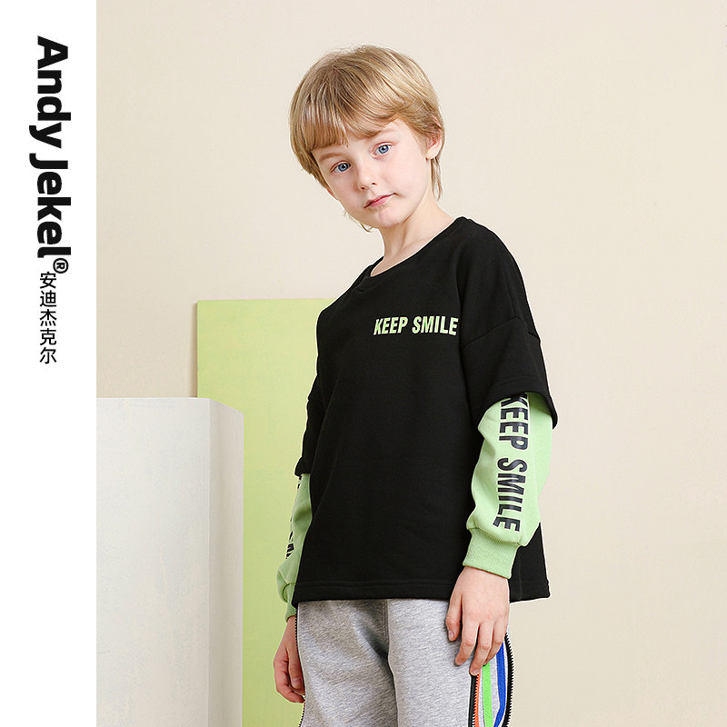 Boy's sweatshirt round collar tide children fake two knitted blouses Yangpie boys CUHK Children's clothes 2022 Spring and autumn new