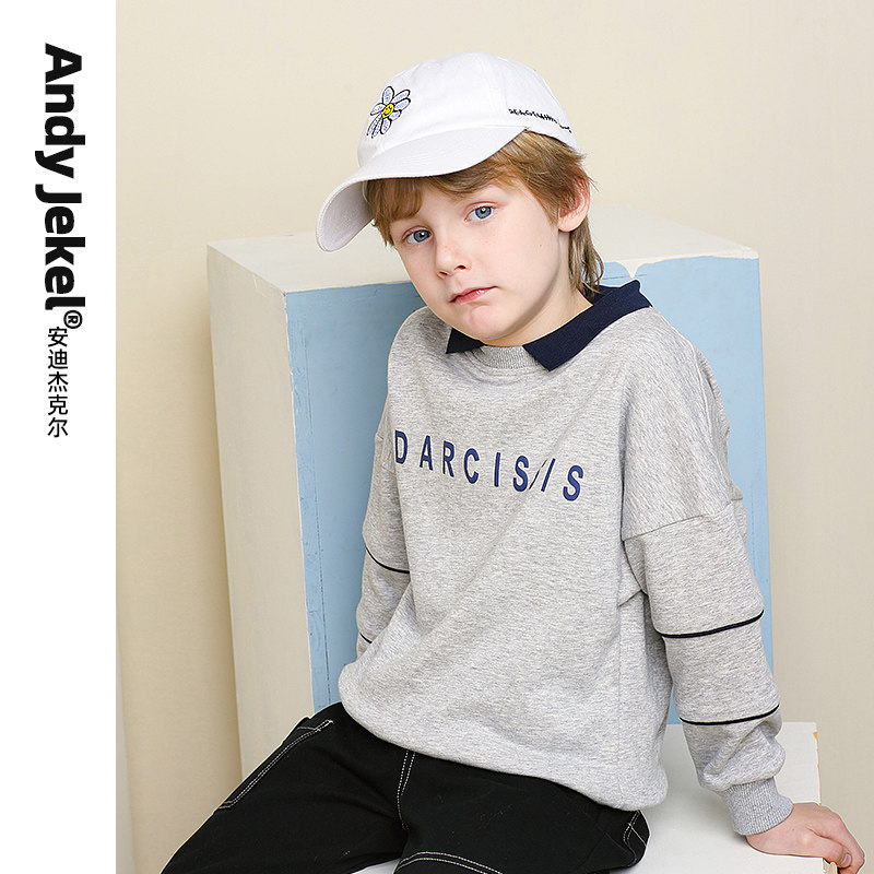 Boy T - shirt shirt spring and autumn 2022 - Fall children Polo fake two pieces of sweater knitted and clothed children's clothes