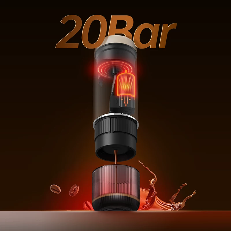 Handheld coffee machine, automatic set, concentrated capsule, travel extract