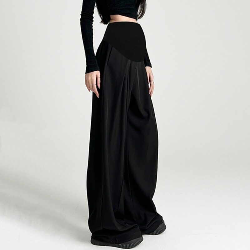 Maternity Korean-Style High-End Black Suit Wide-Leg Pants, Summer Thin Versatile Loose Casual Slimming Floor-Length Pants