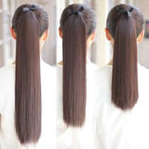 Realistic female hair ponytail strap long straight hair ponytail linen golden light yellow stuffy blue wine red straight hair ponytail