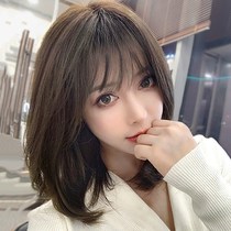 Wig womens long hair full head cover natural simulation round face girl students full head lifelike wig set short hair straight hair