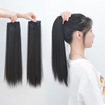 Wig female long hair ponytail long straight black braid high ponytail ultra light natural scratch scratch strap strap