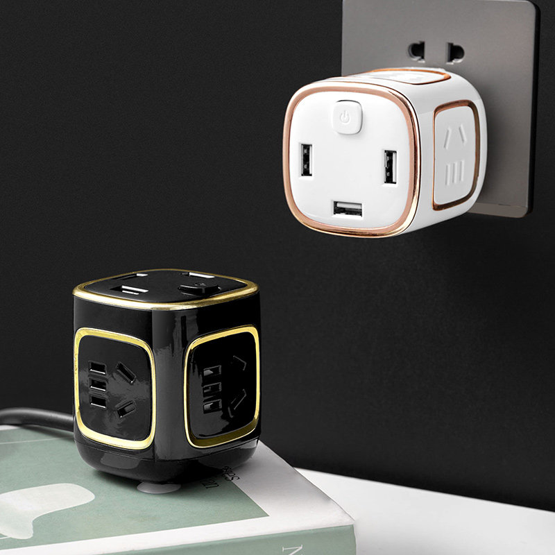 With usb charging Rubik's cube socket converter black multi-function power board with line three meters 5 meters with switch socket panel porous dormitory students multi-purpose row plug seat extension cord