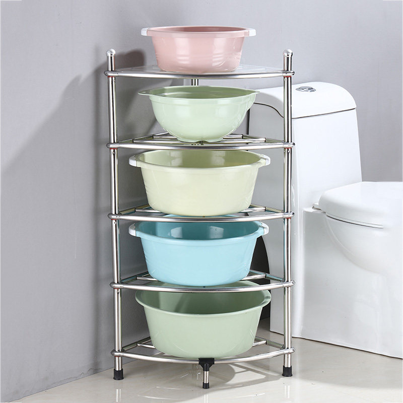 Stainless steel washbasin rack dormitory floor-to-ceiling tripod bathroom rack bathroom corner washbasin storage shelf