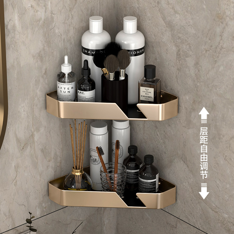 Bathroom rack light luxury wall hanging free punching space aluminum triangle bathroom wall corner rack gold storage rack