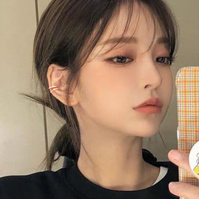 925 silver row of drill ear clip women without ear hole C-shaped adjustable ear bone clip simple and versatile personality cold wind earrings